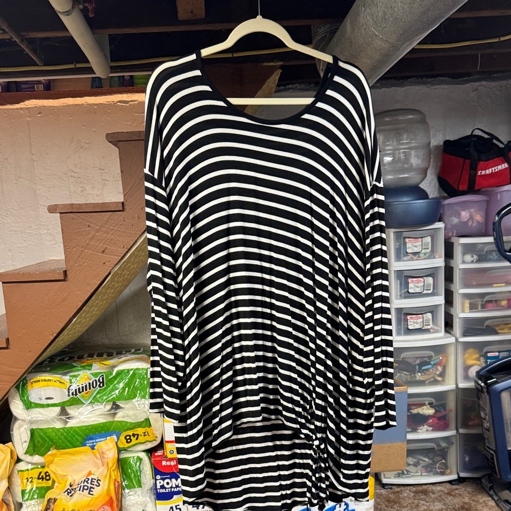 Torrid Black and White Striped Long Sleeve Top